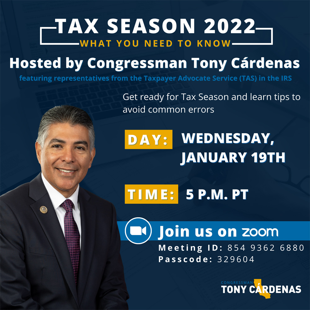 Tax Season News with Congressman Tony Cardenas